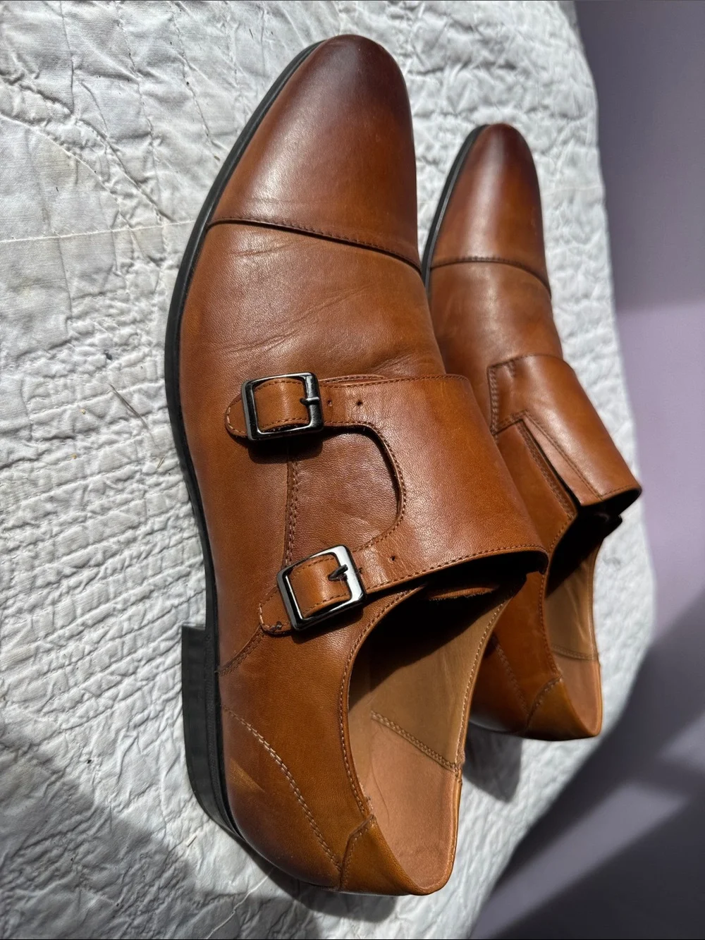 Aldo Brown Leather Double Monk-Strap Oxfords